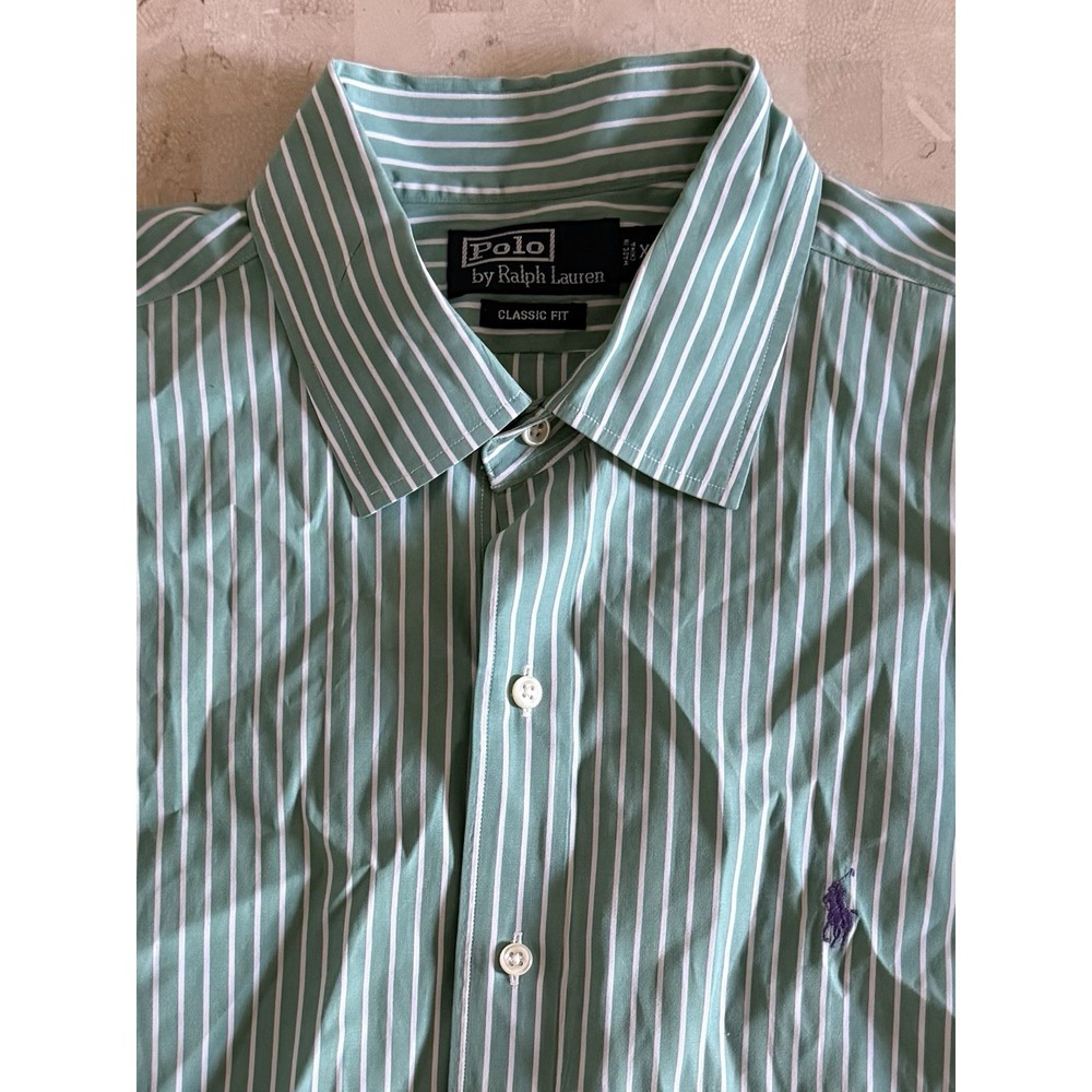 Polo Ralph Lauren Striped Shirt Mens XL Green 100% Cotton Classic Fit Preppy - Picture 2 of 10